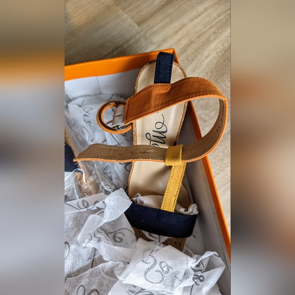 So Me Footwear, Supra-2 Navy Orange Cork Combo Color Block Heels - Picture 8 of 16